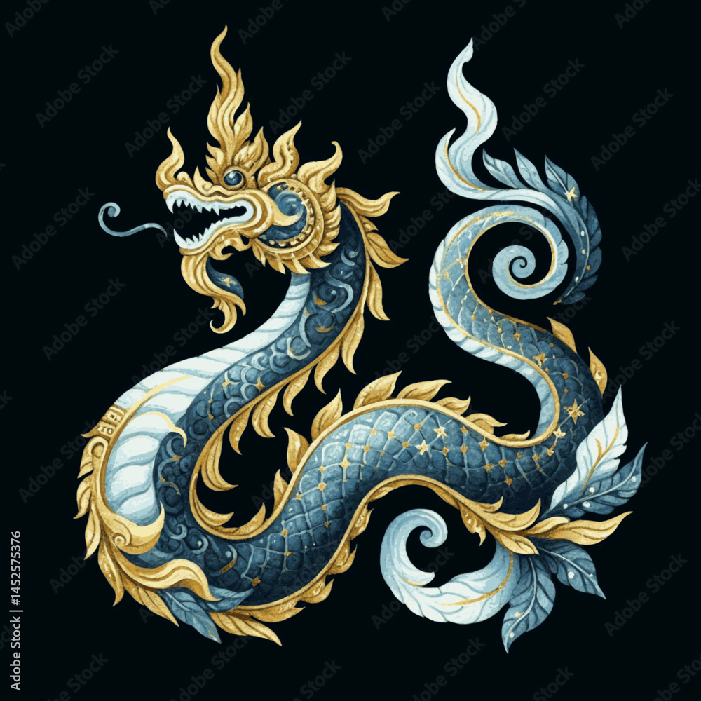 Fototapeta premium Ripple of the Naga great naga isolated watercolor vector illustration svg