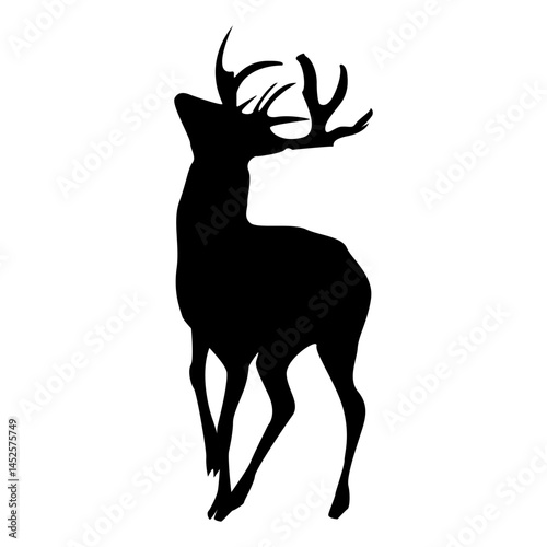 Deer silhouette editable vector isolated over white background.Graceful deer silhouette gazing the sky.Deer symbol vector for fantasy art and wildlife related projects.Antler buck icon eps 10.