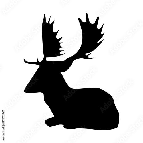 Deer silhouette editable vector isolated over white background.Graceful deer calmly taking rest on ground.Deer symbol vector for fantasy art and wildlife related projects.Antler buck icon eps10.
