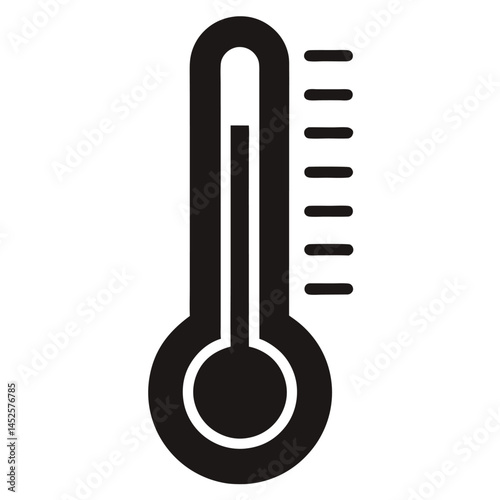 Flat Black Vector Silhouette of a Medical Thermometer Icon Indicating Body Temperature for Health and Wellness on White Background