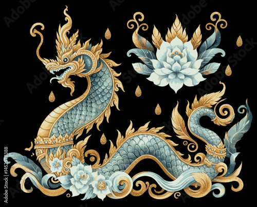 Celestial Serpent Wash great naga isolated watercolor vector illustration svg