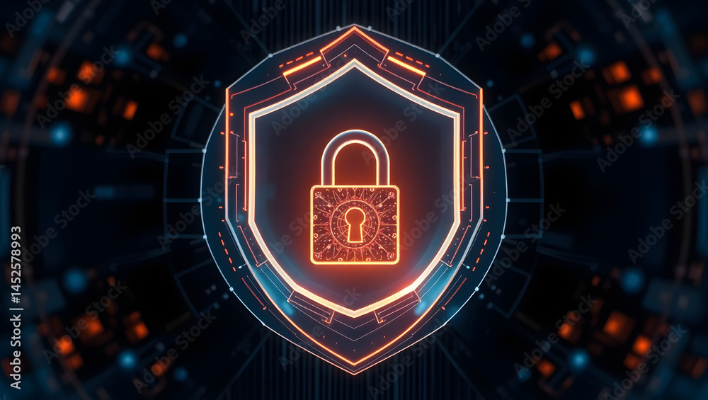 Data Protection Secure Shield and Cyber Security Lock