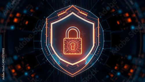Obraz na płótnie Data Protection Secure Shield and Cyber Security Lock w salonie