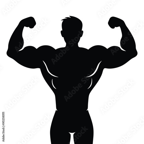 Flat Black Vector Silhouette of a Muscular Male Torso Showing Strength and Fitness in Bodybuilding and Athletic Concept on White Background