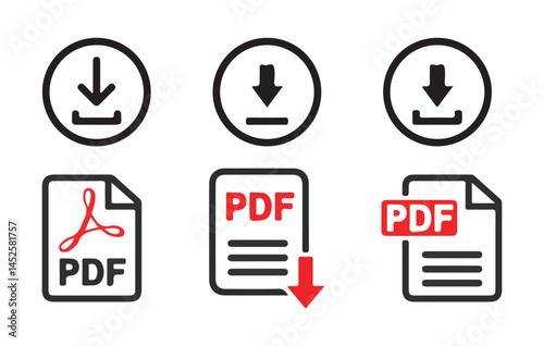PDF file format icons set. PDF file download symbols.  text document, upload, folder, pdf file, private, book, note. Data set concept. Vector illustration eps 10