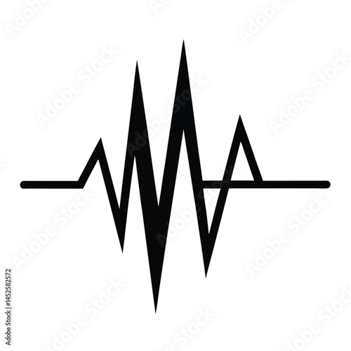 Flat Black Vector Silhouette of Heart Rate Wave Symbolizing Pulse, Cardiovascular Health, and Medical Monitoring on White Background