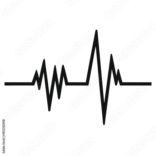 Flat Black Vector Silhouette of Heart Rate Wave Symbolizing Pulse, Cardiovascular Health, and Medical Monitoring on White Background