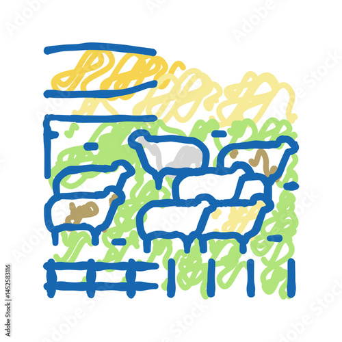 pasture sheep icon doodle illustration