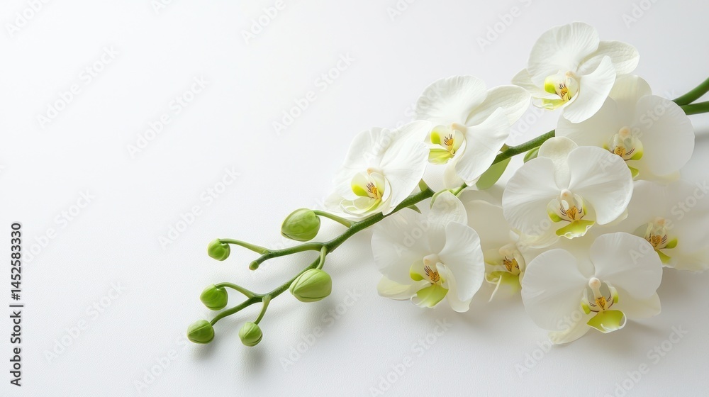 Fototapeta premium White and green orchids in a delicate bunch on a white background.