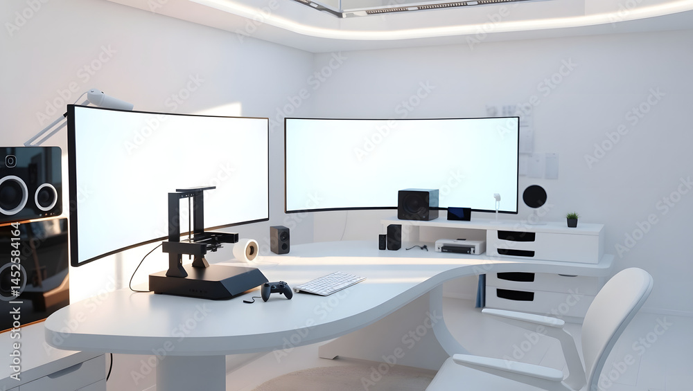 Futuristic Creative Workspace Modern Design Studio Office Setup