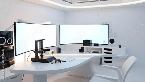 Obraz na płótnie Futuristic Creative Workspace Modern Design Studio Office Setup w salonie