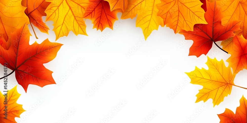 Fototapeta premium Vibrant Autumn Maple Leaves Frame White Background Perfect for Fall Season Designs Invitations Cards Decorations
