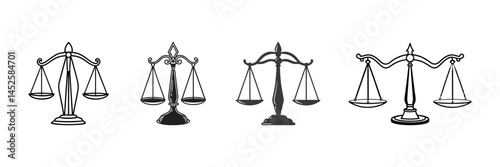 Justice scale silhouette, scale of justice vector icon set, vector design illustration.
