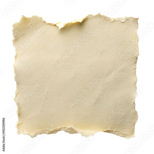 piece of cream color paper tear isolated on transparent background, png