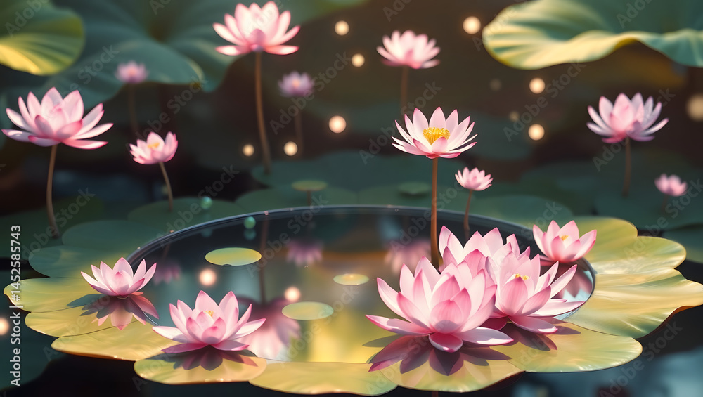 Enchanted Lotus Pond A Dreamlike Fantasy Artwork