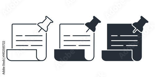 Note paper with push pin icon. Illustration vector