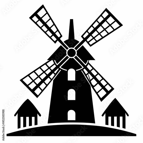 windmill silhouette vector illustration
