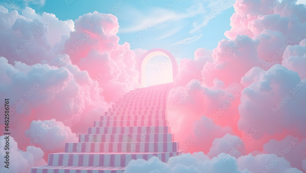 Surreal Staircase to Heaven A Dreamlike Ascent Through Candy-Colored Clouds