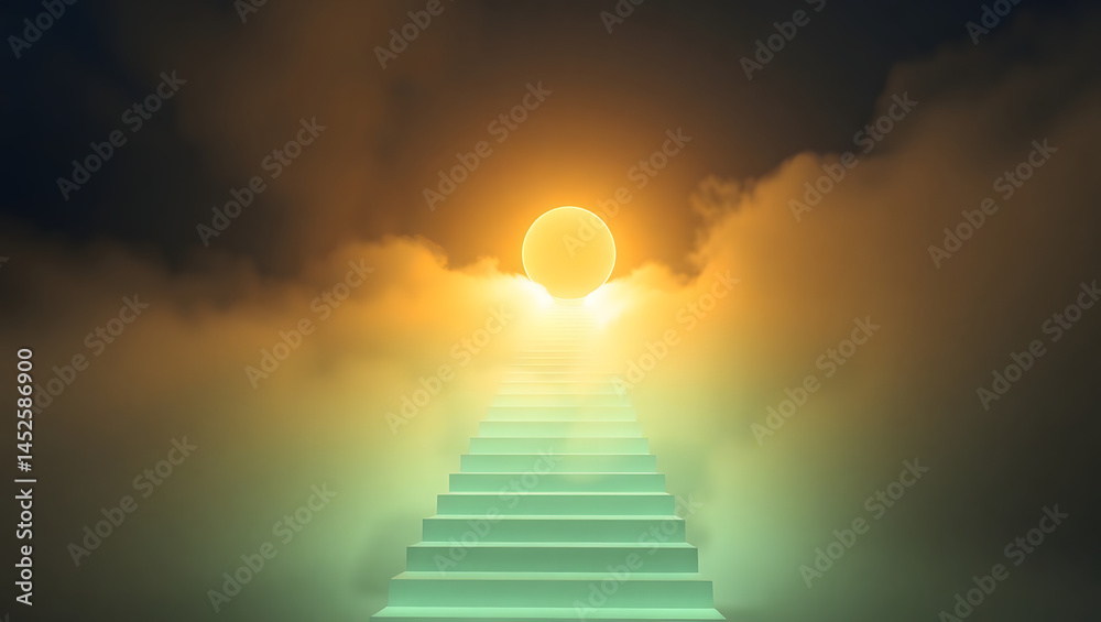 Ethereal Glowing Staircase Ascending to a Celestial Sun