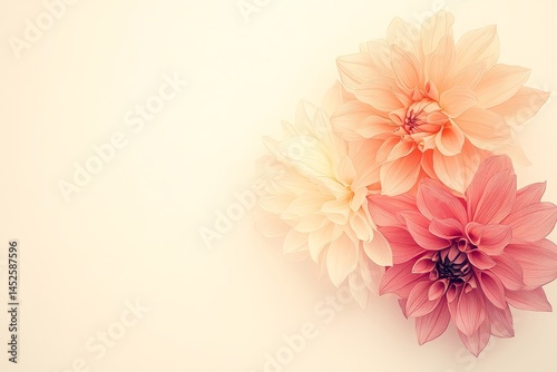 Delicate, pastel dahlias in soft, warm tones.