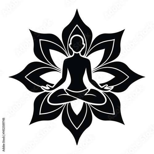 Yoga pose forming abstract flower on white background