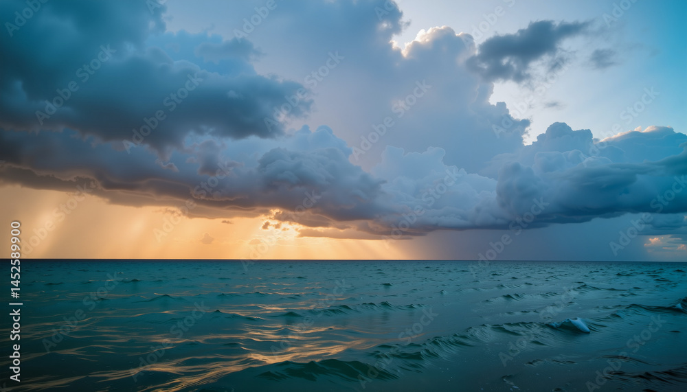 Obraz premium Dramatic Seascape with Storm Clouds and Sunlight Peeking Through 
