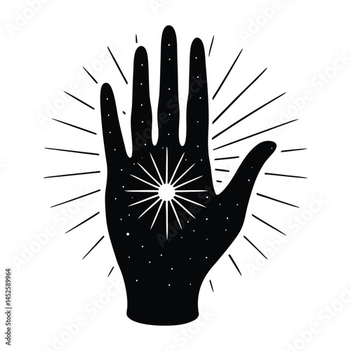 Wellness hand with light rays on white background