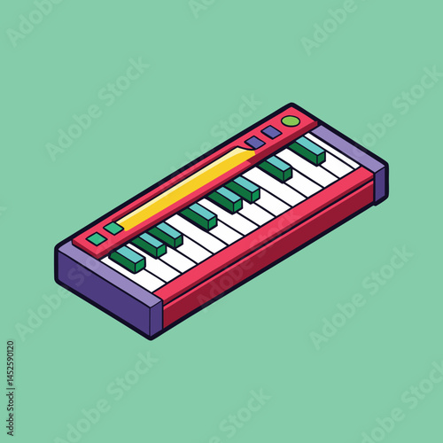 Isometric Illustration of a Colorful and Modern Keyboard on a Light Green Background