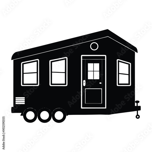 Tiny home on wheels silhouette on white background
