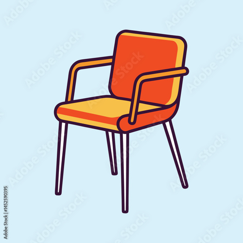 Stylized Illustration of a Retro Orange and Yellow Armchair on Blue Background