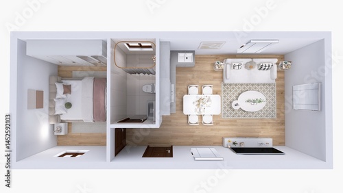 3D Rendered Floor Plan of a Modern Apartment