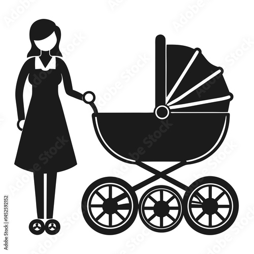 Mother and Baby Carriage silhouette vector illustration