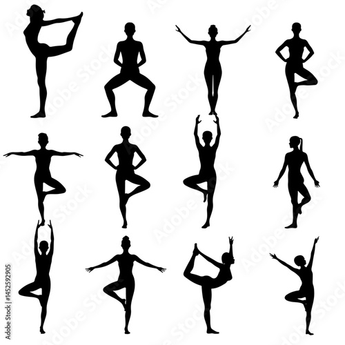 Set of yoga poses, Silhouettes, Set Sport Women Silhouettes, Yoga, Collection, Yoga Pose, Vector Illustration.