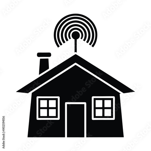 House with Wi-Fi beam above on white background