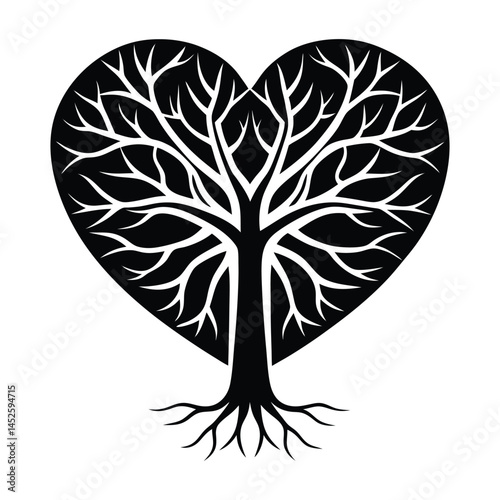 Heart merging into a tree icon on white background