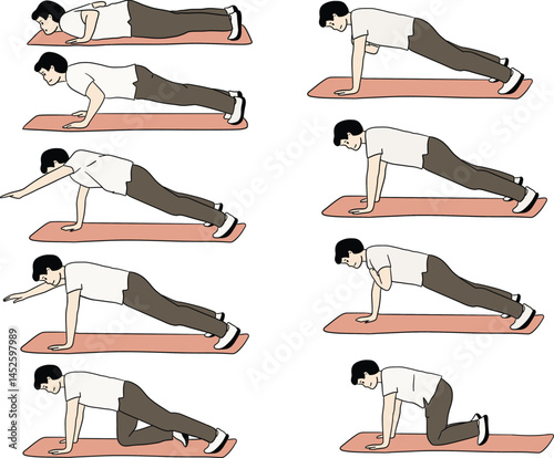 Push up posture of exercise man collection