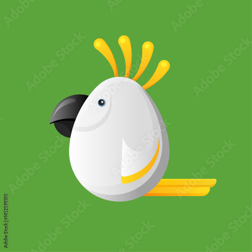 Colorful vector illustration of Cockatoo isolated on green background. Egg shaped bird