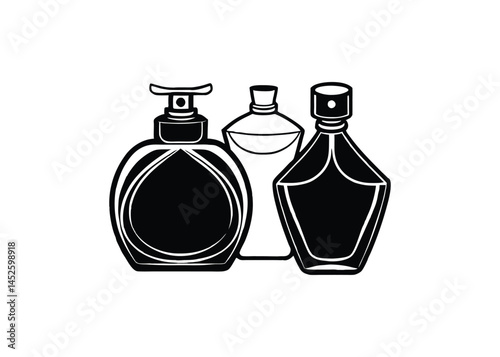 Silhouette of perfume bottles isolated on a white background