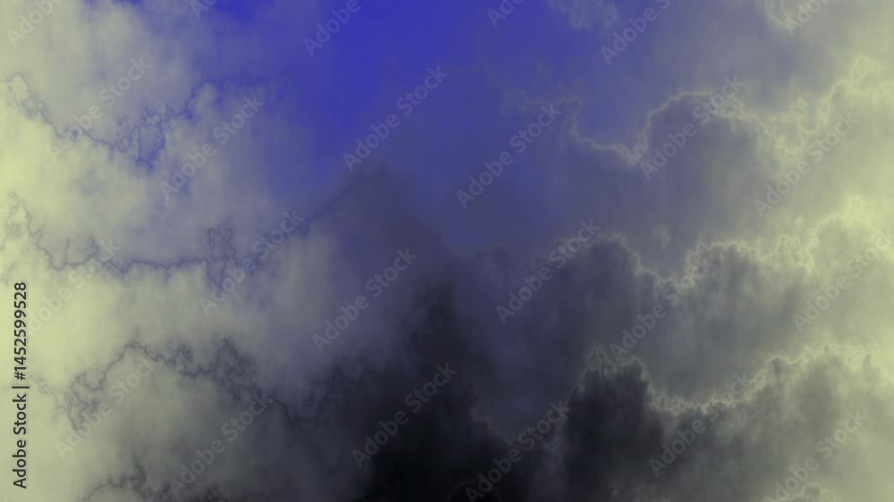 Dreamy Cloud Texture Animation with Dark Blue, Yellow, and Black Tones. Perfect for Cinematic, Surreal, and Moody Visual Designs. Seamless, loopable Atmospheric Background.