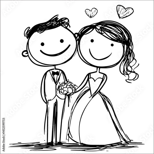 Cartoon Wedding Couple: A Celebration of Love in Black and White