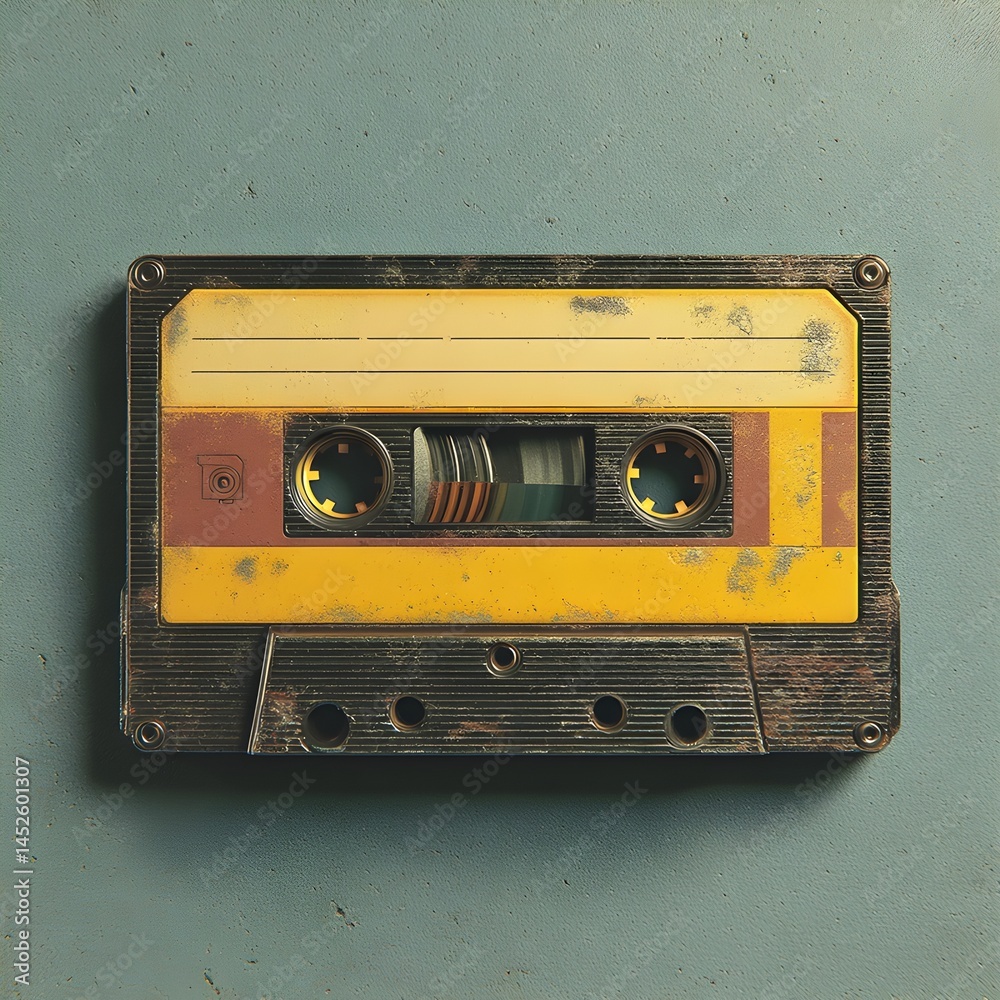 Naklejka premium Vintage Cassette Tape on Textured Wall
