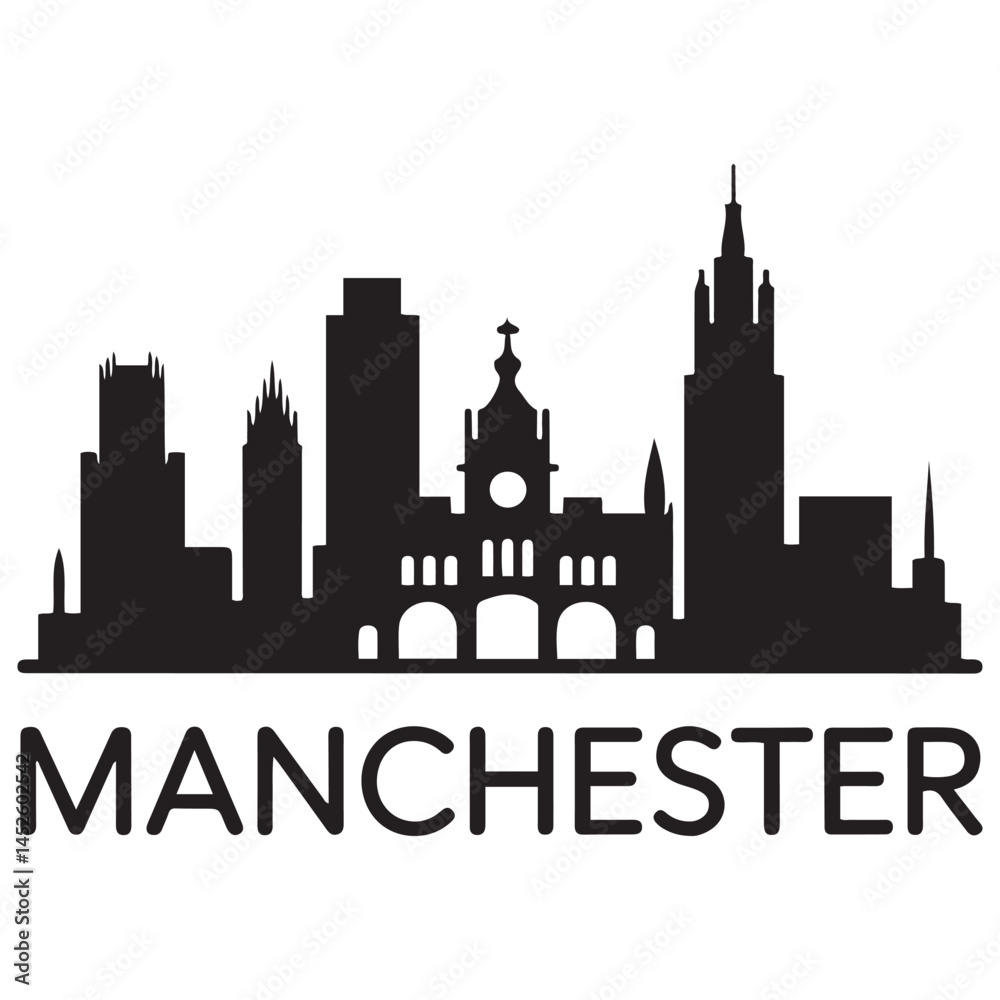 Fototapeta premium Manchester skyline Vector Black silhouettes. with white background