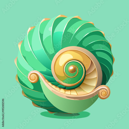 Abstract Green and Gold Spiral Shell Design Element