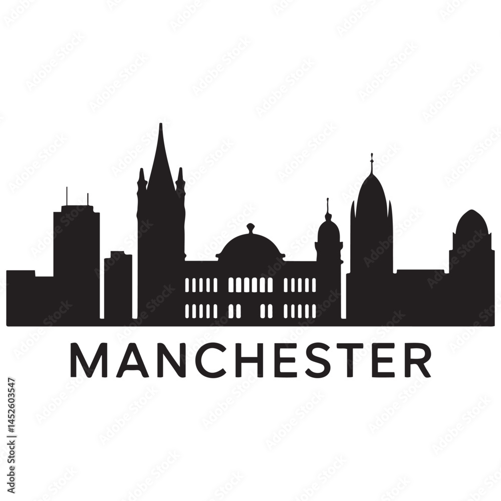 Obraz premium Manchester skyline Vector Black silhouettes. with white background