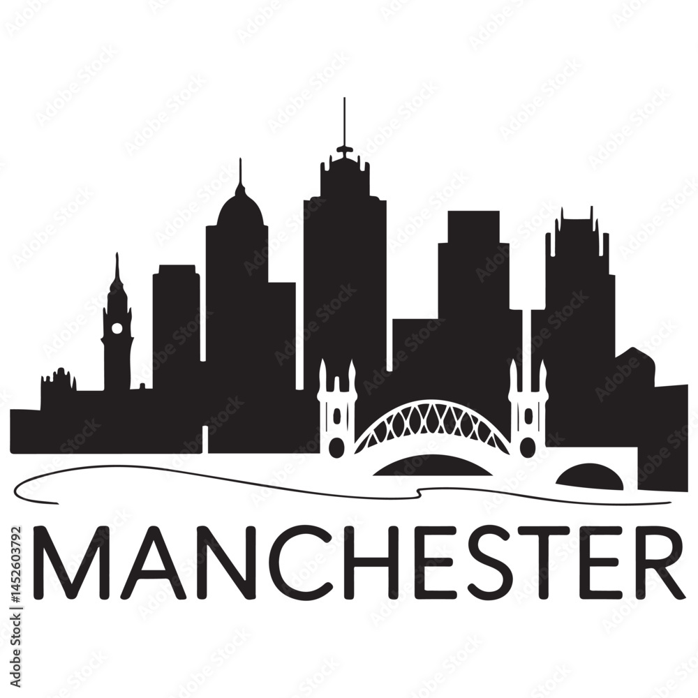 Naklejka premium Manchester skyline Vector Black silhouettes. with white background