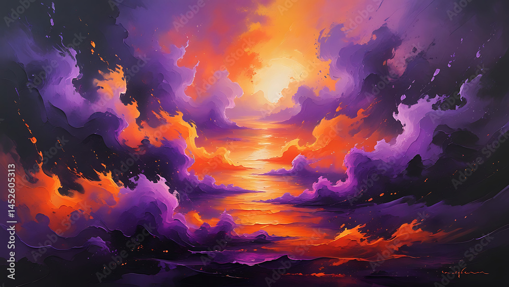 Obraz premium Fiery Abstract Sky with Purple and Orange Clouds