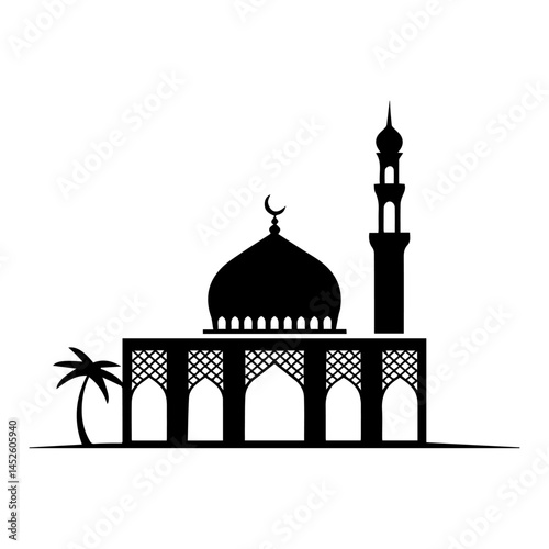 black minimal A beautiful mosque icon  vector on white background