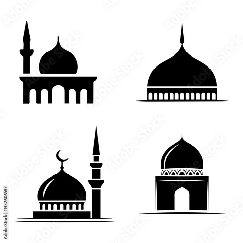 black minimal A beautiful mosque icon  vector on white background