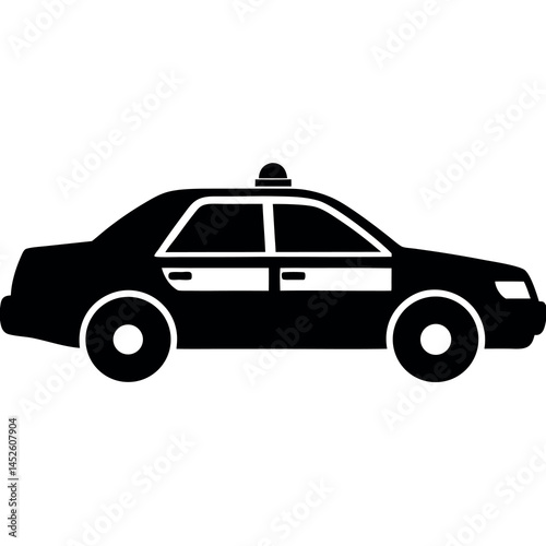 Black Silhouette of Police Car with Rooftop Siren