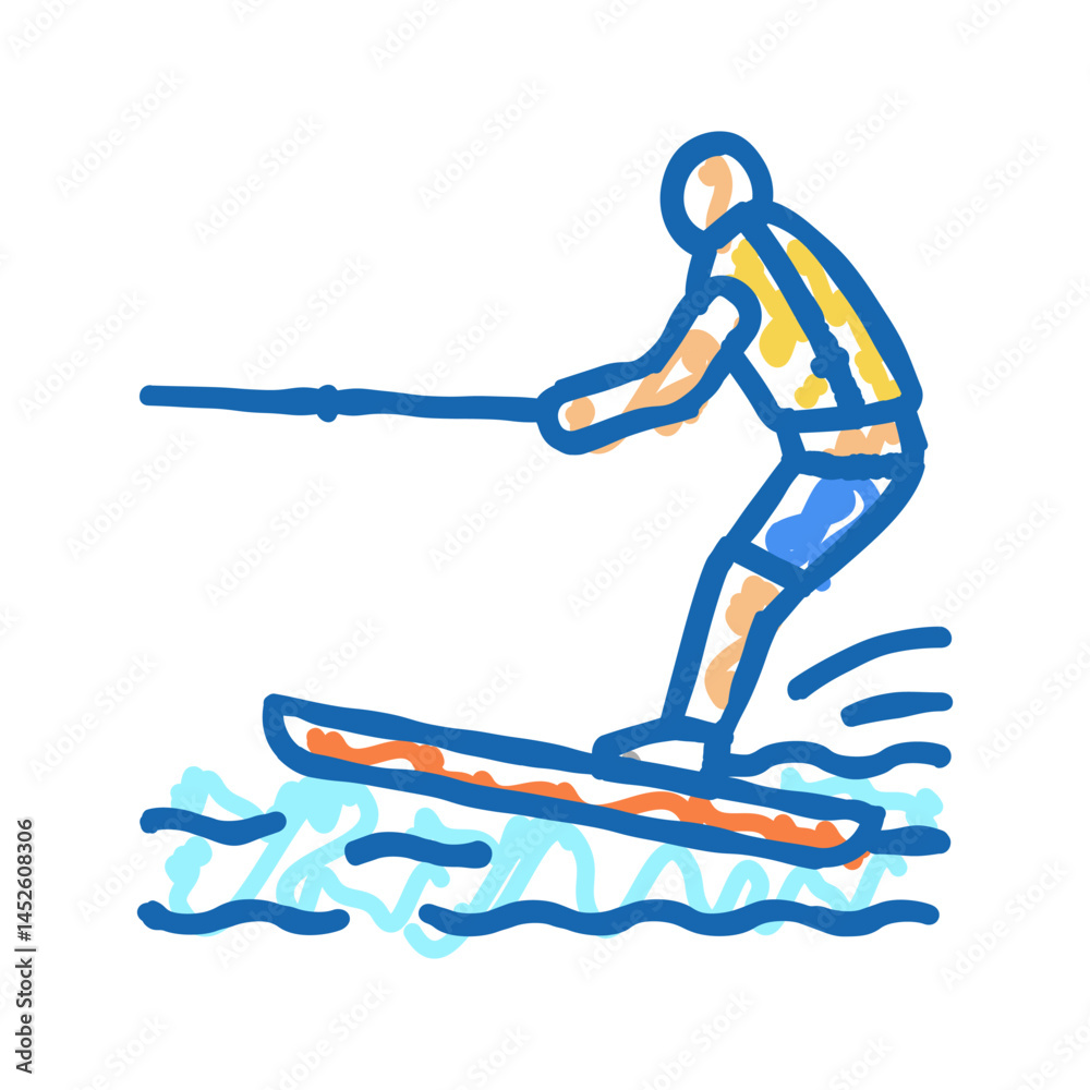 Obraz premium water skiing icon doodle illustration